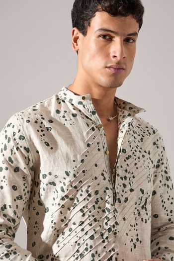 Shop_Son Of A Noble Snob_Green Linen Asa Dapple Kurta Set 