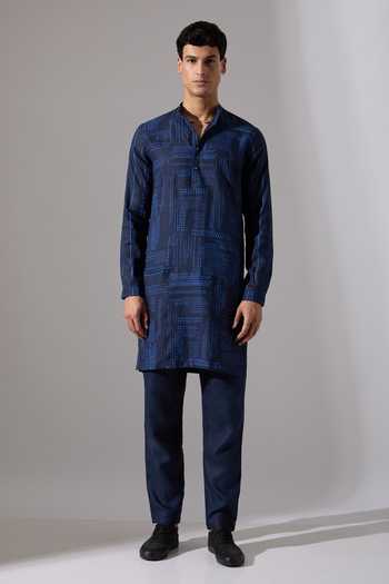 Son Of A Noble Snob Blue Linen Lucas Shibori And Dot Print Kurta Set Online at Aza Fashions Son Of A Noble Snob_Blue Linen Lucas Shibori And Dot Print Kurta Set _Online_at_Aza_Fashions