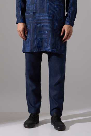 Shop Son Of A Noble Snob Blue Linen Lucas Shibori And Dot Print Kurta Set Shop_Son Of A Noble Snob_Blue Linen Lucas Shibori And Dot Print Kurta Set