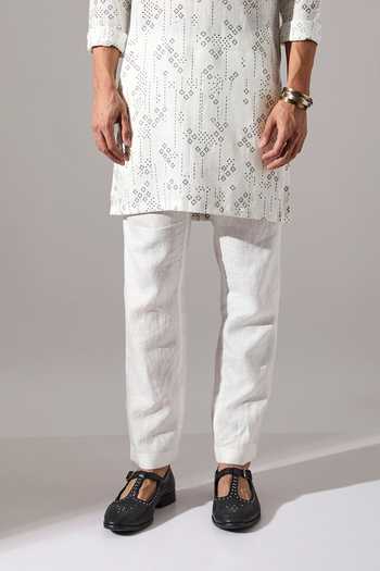 Shop_Son Of A Noble Snob_White Linen Elliot Plus Minus Kurta Set 