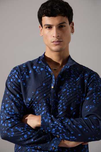 Son Of A Noble Snob Blue Linen Asa Dapple Printed Kurta Set Online at Aza Fashions Son Of A Noble Snob_Blue Linen Asa Dapple Printed Kurta Set _Online_at_Aza_Fashions
