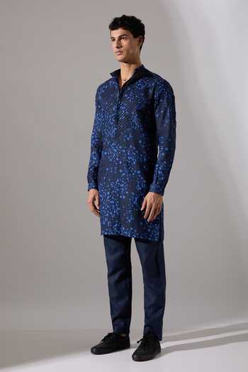 Son Of A Noble Snob Blue Linen Asa Dapple Printed Kurta Set at Aza Fashions Son Of A Noble Snob_Blue Linen Asa Dapple Printed Kurta Set _at_Aza_Fashions
