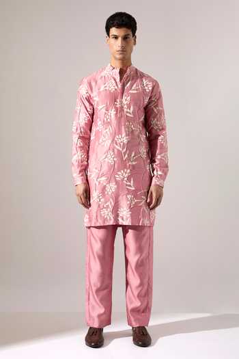 Buy_Son Of A Noble Snob_Pink Chanderi Quentin Paradise Printed Kurta Set _Online_at_Aza_Fashions