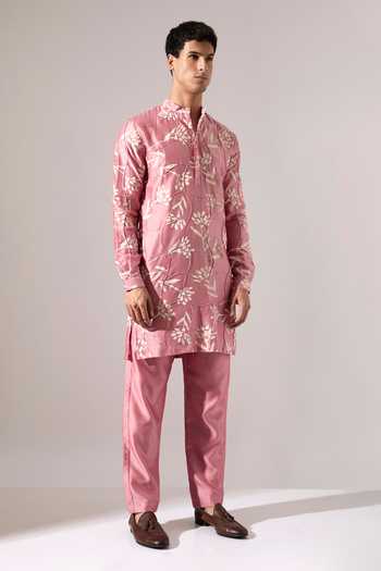 Shop_Son Of A Noble Snob_Pink Chanderi Quentin Paradise Printed Kurta Set _Online_at_Aza_Fashions