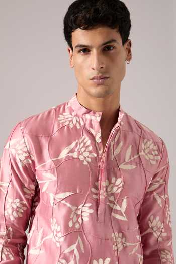 Shop_Son Of A Noble Snob_Pink Chanderi Quentin Paradise Printed Kurta Set 