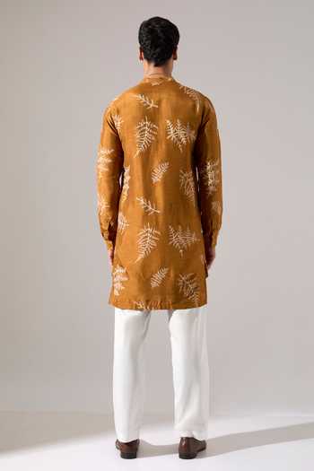 Shop Son Of A Noble Snob Mustard Silk Sebastian Fern Kurta Set at Aza Fashions Shop_Son Of A Noble Snob_Mustard Silk Sebastian Fern Kurta Set _at_Aza_Fashions