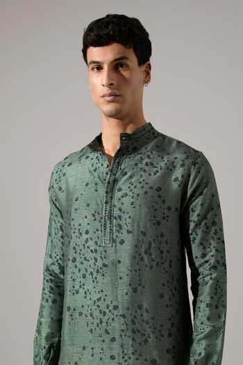 Son Of A Noble Snob Green Silk Embroidery Stephen Dapple Printed Kurta Set Online at Aza Fashions Son Of A Noble Snob_Green Silk Embroidery Stephen Dapple Printed Kurta Set _Online_at_Aza_Fashions