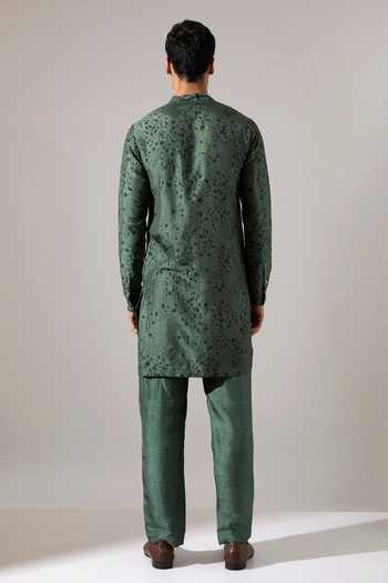 Shop Son Of A Noble Snob Green Silk Embroidery Stephen Dapple Printed Kurta Set at Aza Fashions Shop_Son Of A Noble Snob_Green Silk Embroidery Stephen Dapple Printed Kurta Set _at_Aza_Fashions