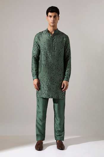 Buy Son Of A Noble Snob Green Silk Embroidery Stephen Dapple Printed Kurta Set Buy_Son Of A Noble Snob_Green Silk Embroidery Stephen Dapple Printed Kurta Set