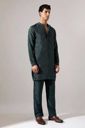 Son Of A Noble Snob Green Silk Embroidery Arham Plus Minus Kurta Set Online at Aza Fashions Son Of A Noble Snob_Green Silk Embroidery Arham Plus Minus Kurta Set _Online_at_Aza_Fashions