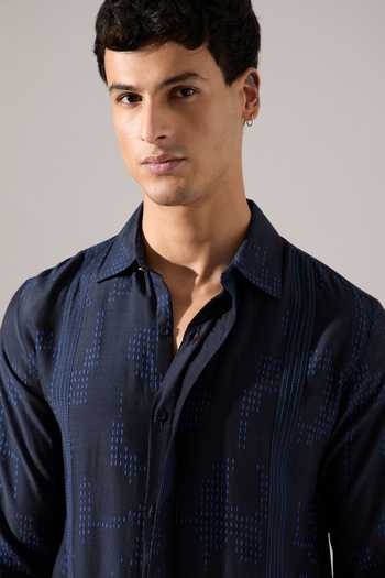 Son Of A Noble Snob_Blue Modal Bryce Dash Printed Kurta Set _Online_at_Aza_Fashions