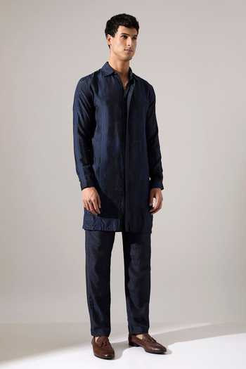 Shop_Son Of A Noble Snob_Blue Modal Bryce Dash Printed Kurta Set _Online_at_Aza_Fashions