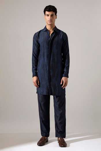 Son Of A Noble Snob_Blue Modal Bryce Dash Printed Kurta Set _at_Aza_Fashions