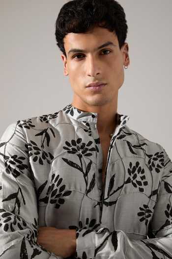 Son Of A Noble Snob Grey Chanderi Quentin Paradise Printed Kurta Set Online at Aza Fashions Son Of A Noble Snob_Grey Chanderi Quentin Paradise Printed Kurta Set _Online_at_Aza_Fashions