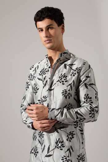 Buy Son Of A Noble Snob Grey Chanderi Quentin Paradise Printed Kurta Set Online at Aza Fashions Buy_Son Of A Noble Snob_Grey Chanderi Quentin Paradise Printed Kurta Set _Online_at_Aza_Fashions