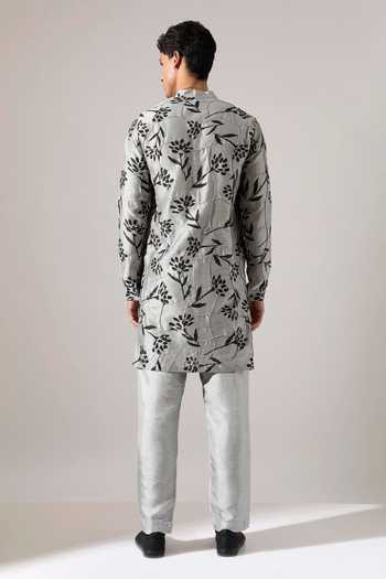 Shop Son Of A Noble Snob Grey Chanderi Quentin Paradise Printed Kurta Set at Aza Fashions Shop_Son Of A Noble Snob_Grey Chanderi Quentin Paradise Printed Kurta Set _at_Aza_Fashions