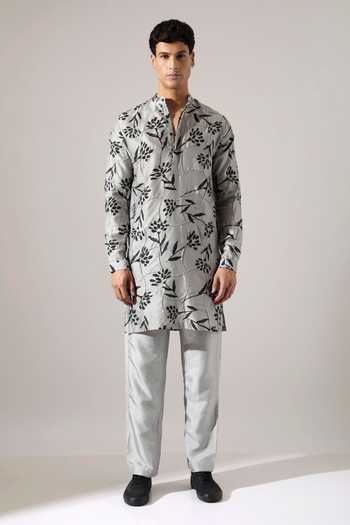 Son Of A Noble Snob Grey Chanderi Quentin Paradise Printed Kurta Set at Aza Fashions Son Of A Noble Snob_Grey Chanderi Quentin Paradise Printed Kurta Set _at_Aza_Fashions