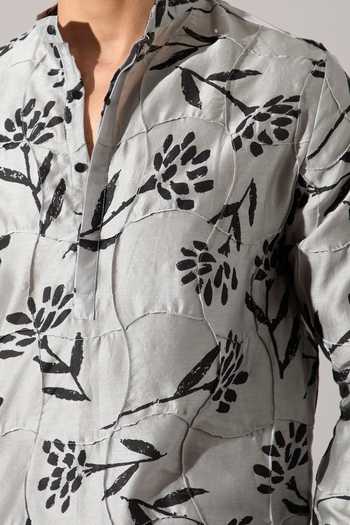 Shop Son Of A Noble Snob Grey Chanderi Quentin Paradise Printed Kurta Set Shop_Son Of A Noble Snob_Grey Chanderi Quentin Paradise Printed Kurta Set