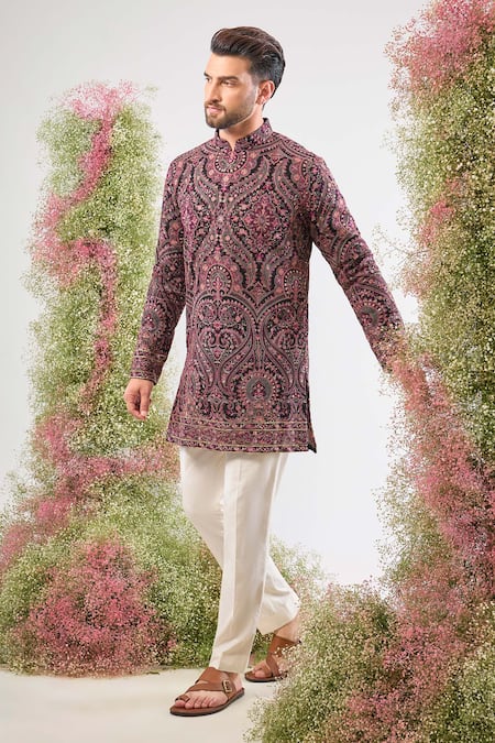 Buy_Kasbah_Black Georgette Embroidery Kurta _Online_at_Aza_Fashions