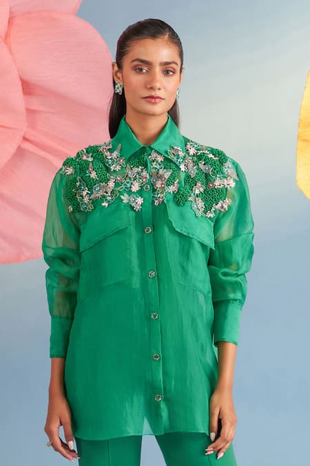 Parul And Preyanka Lily Embroidered Yoke Shirt 