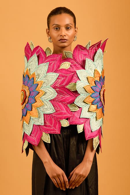 Siddartha Tytler Trifecta 3D Floral Applique Work Cape 