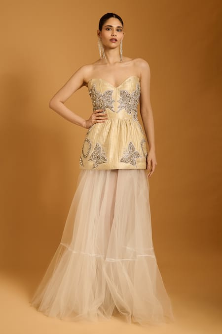 Buy_Siddartha Tytler_Off White Stones, Crystals Sweetheart Neck Quilted Embellished Corset _Online_at_Aza_Fashions