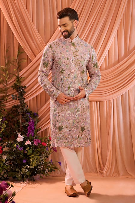 Shop_Kasbah_Pink Georgette Embroidery, Sequins Kurta _Online_at_Aza_Fashions