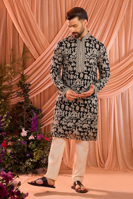 Shop Kasbah Black Georgette Sequins, Zari Embroidered Kurta Online at Aza Fashions Shop_Kasbah_Black Georgette Sequins, Zari Embroidered Kurta _Online_at_Aza_Fashions