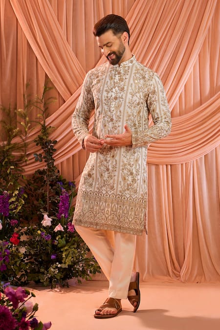 Shop_Kasbah_White Georgette Embroidery, Sequins Chikankari Kurta _Online_at_Aza_Fashions