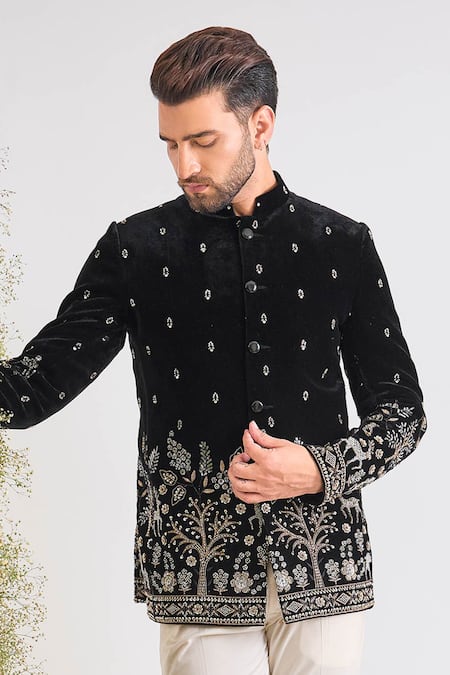 Kasbah Handwork Embellished Velvet Bandhgala  