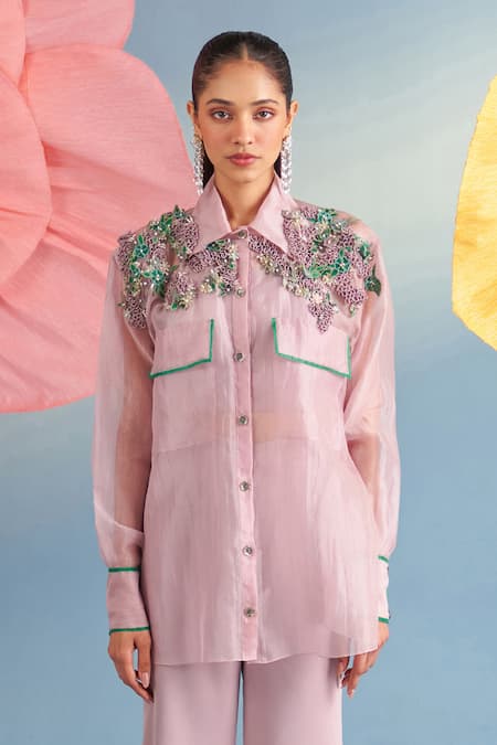 Parul And Preyanka Rosie Embroidered Yoke Shirt 