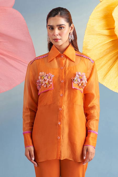 Parul And Preyanka Lana Embroidered Shirt 