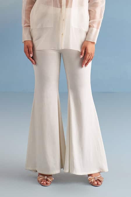 Shop Parul And Preyanka Ivory Silk Organza, Satin Fabric Flowers Olivia Shirt And Embroidered Bolero Set Online at Aza Fashions Shop_Parul And Preyanka_Ivory Silk Organza, Satin Fabric Flowers Olivia Shirt And Embroidered Bolero Set _Online_at_Aza_Fashions