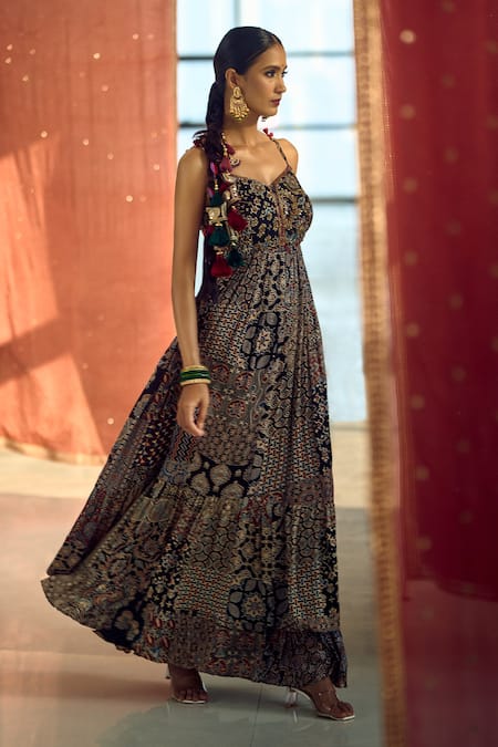 Samyukta Singhania Patchwork Printed Anarkali Palazzo Set 