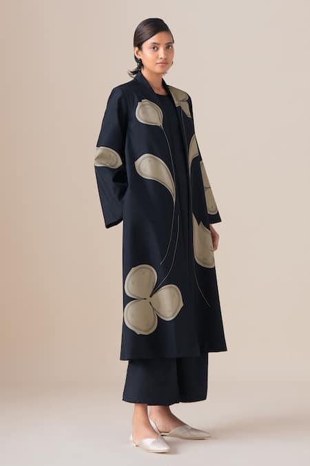 Buy_Ampm_Black Silk Mazira Long Jacket And Palazzo Set _Online_at_Aza_Fashions