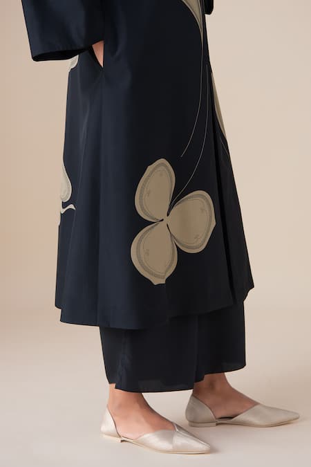 Shop_Ampm_Black Silk Mazira Long Jacket And Palazzo Set 