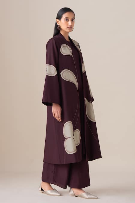 Buy Ampm Burgundy Silk Open , Round Mazira Long Jacket And Palazzo Set Online at Aza Fashions Buy_Ampm_Burgundy Silk Open , Round Mazira Long Jacket And Palazzo Set _Online_at_Aza_Fashions