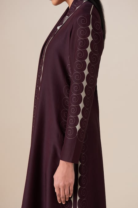 Buy_Ampm_Burgundy Chanderi Embroidery V-, Shawl Afira Jacket And Maxi Dress Set _Online_at_Aza_Fashions