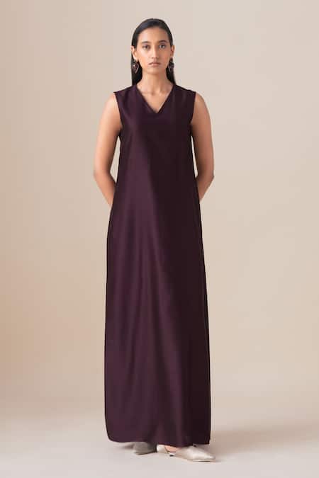 Shop_Ampm_Burgundy Chanderi Embroidery V-, Shawl Afira Jacket And Maxi Dress Set _Online_at_Aza_Fashions