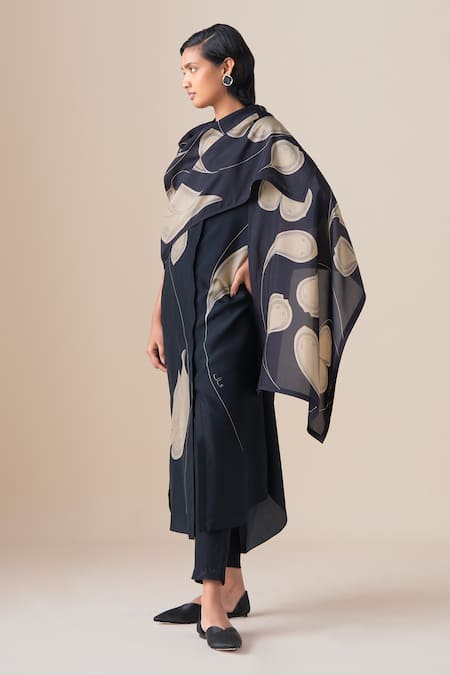 Buy_Ampm_Black Kanza Silk Scarf _Online_at_Aza_Fashions