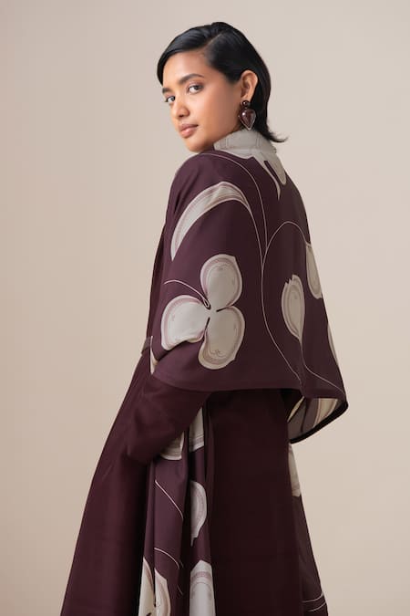 Ampm_Burgundy Kanza Silk Scarf _Online_at_Aza_Fashions
