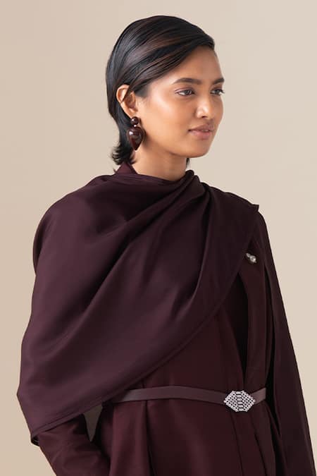 Ampm_Burgundy Sultana Silk Scarf _Online_at_Aza_Fashions