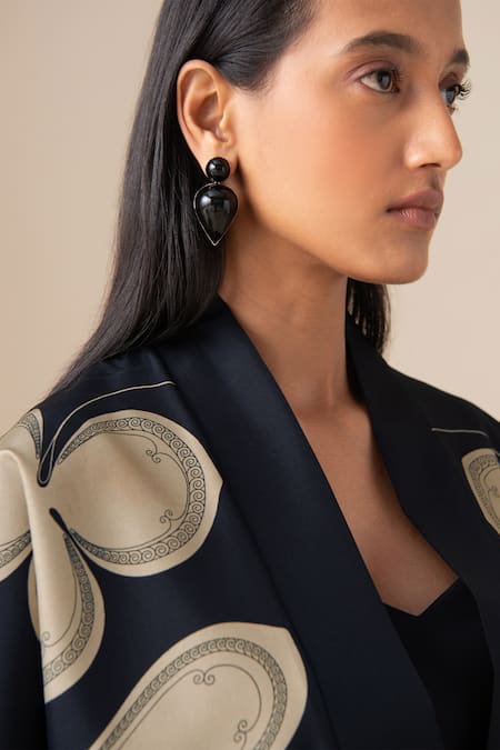 Ampm_Black Silk Zari Shawl Neck Sidra Jacket And Saree Gown Set _Online_at_Aza_Fashions