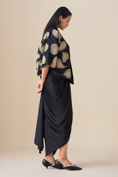 Buy_Ampm_Black Silk Zari Shawl Neck Sidra Jacket And Saree Gown Set _Online_at_Aza_Fashions