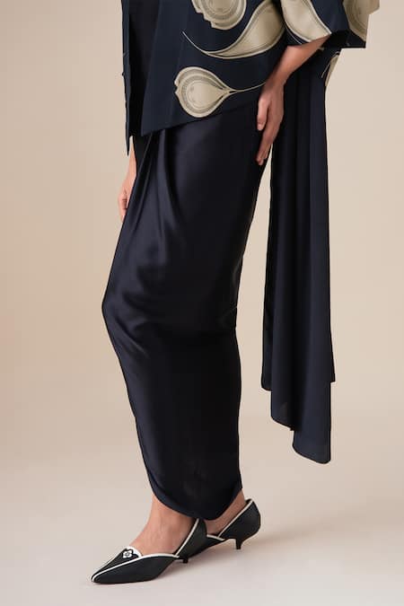 Shop_Ampm_Black Silk Zari Shawl Neck Sidra Jacket And Saree Gown Set 