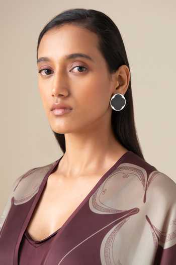 Ampm_Pink Organza, Satin Buckles V-neck Veya Filigree Cape Palazzo Set _at_Aza_Fashions