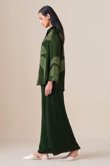 Ampm Green Organza, Satin Collared Elah Filigree Pattern Shirt at Aza Fashions Ampm_Green Organza, Satin Collared Elah Filigree Pattern Shirt _at_Aza_Fashions