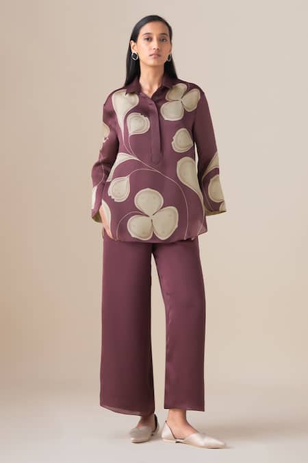 Buy_Ampm_Pink Organza, Satin Collared Elah Filigree Pattern Shirt  _Online_at_Aza_Fashions