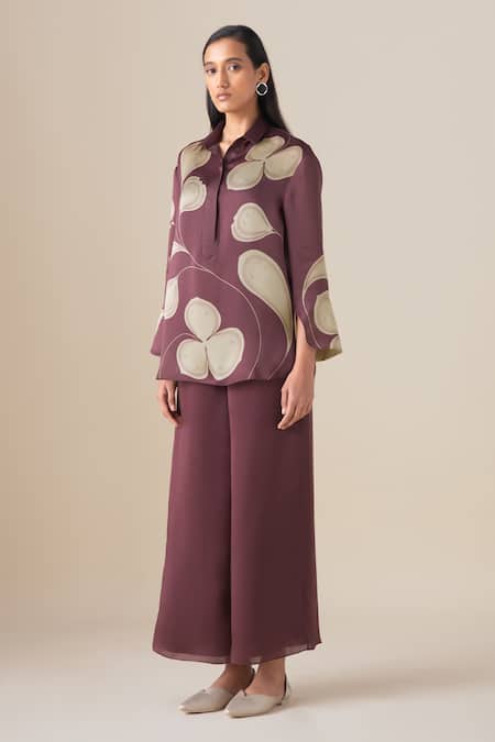 Shop_Ampm_Pink Organza, Satin Collared Elah Filigree Pattern Shirt  _Online_at_Aza_Fashions