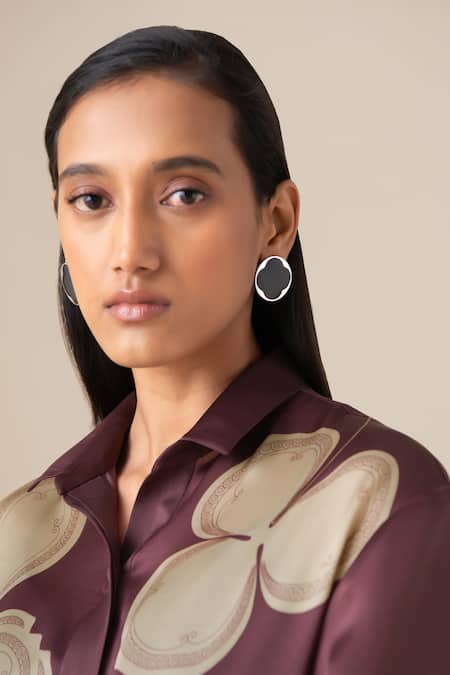 Ampm_Pink Organza, Satin Collared Elah Filigree Pattern Shirt  _at_Aza_Fashions